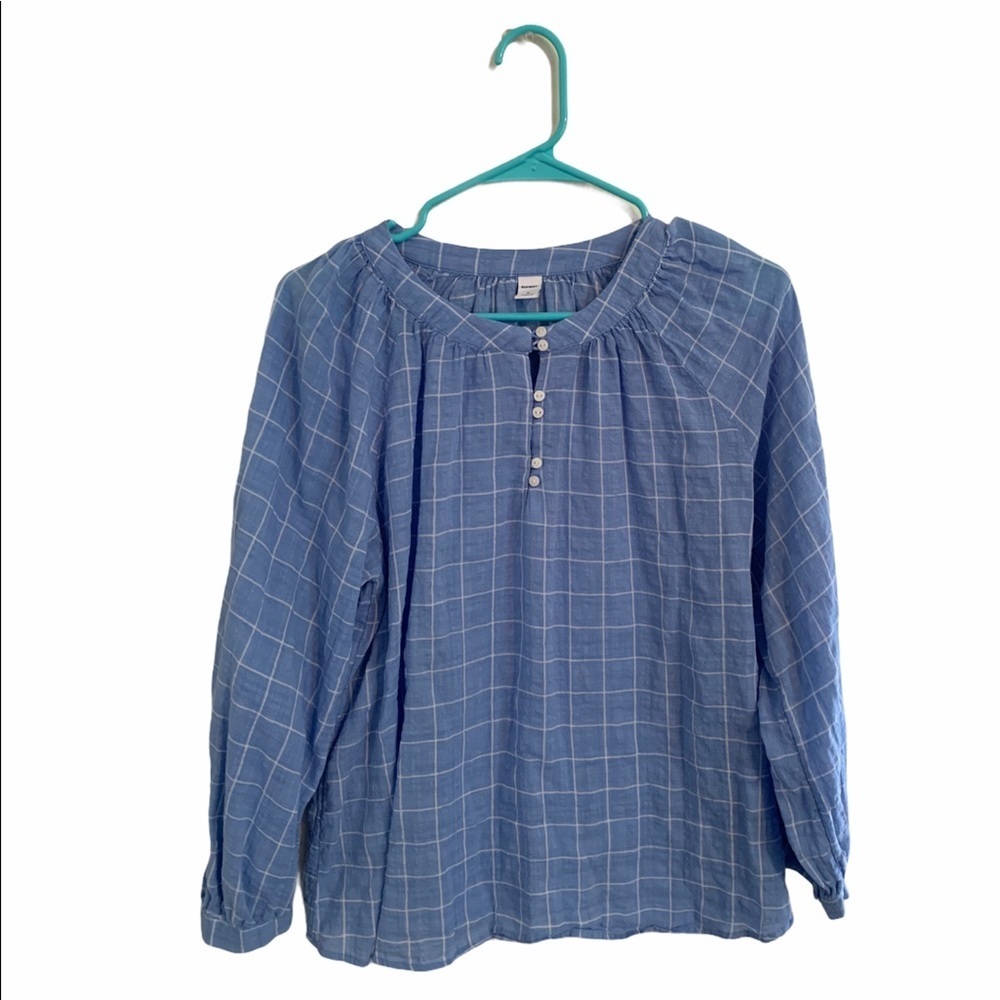 Old Navy Blue Windowpane Button-Pullover Top